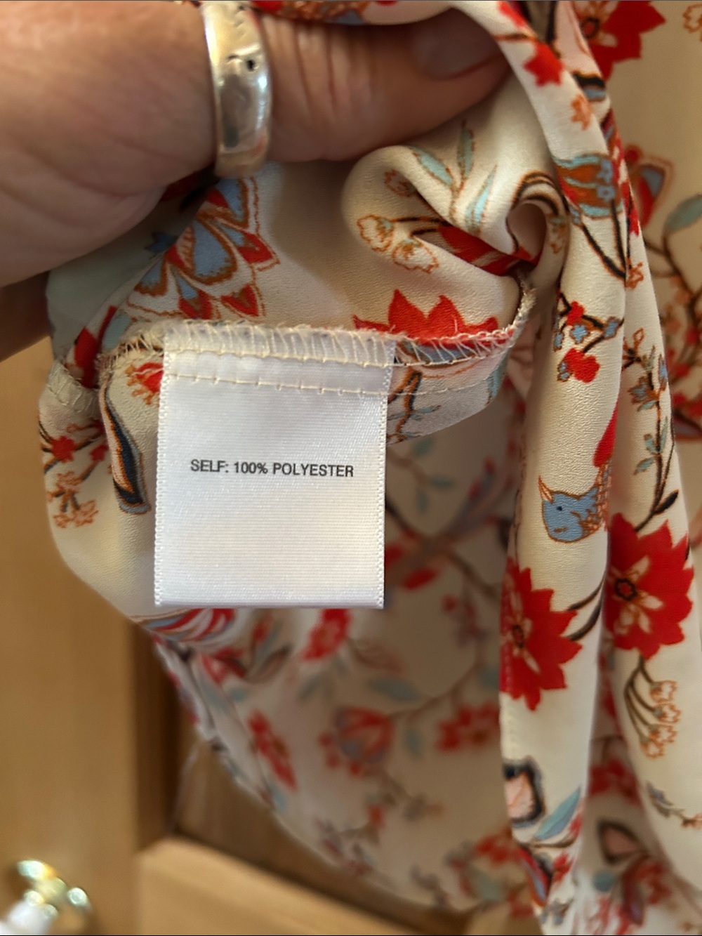 Rose & Olive Cream Floral V-Neck Sleeveless Top with Red & Light Blue Accents - Picture 7 of 11